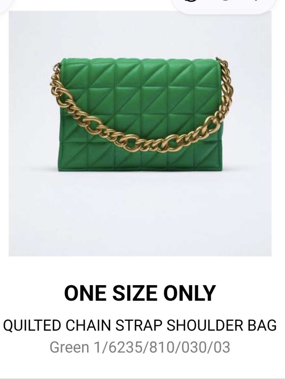 ZARA Quilted Green Chain Strap Shoulder Bag